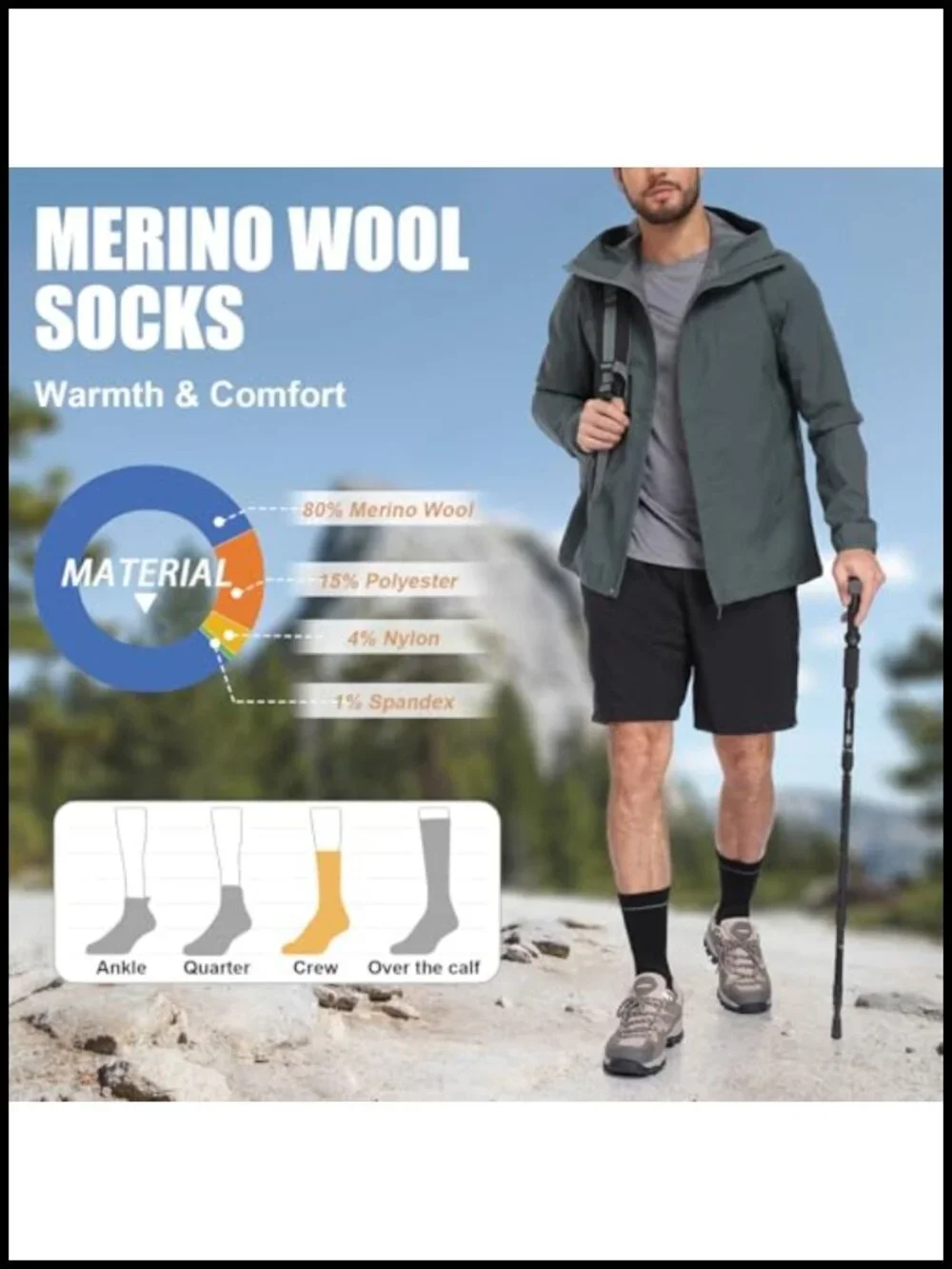 Merino Wool Hiking Socks Thermal Crew for Men & Women 3 Pairs